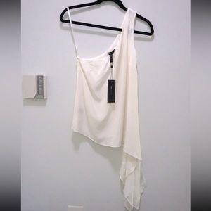 BCBGMaxazria Womens Blouse Top Asymmetrical White One-Shoulder Silk XS NWT